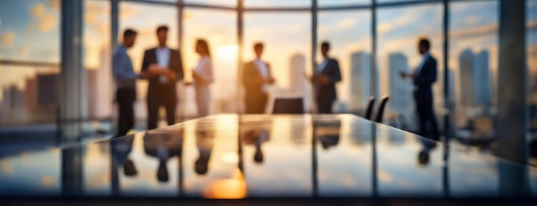 Professionals collaborating in a sunlit office