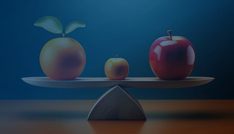 Apples and oranges balanced on a wooden scale — a fair side-by-side comparison